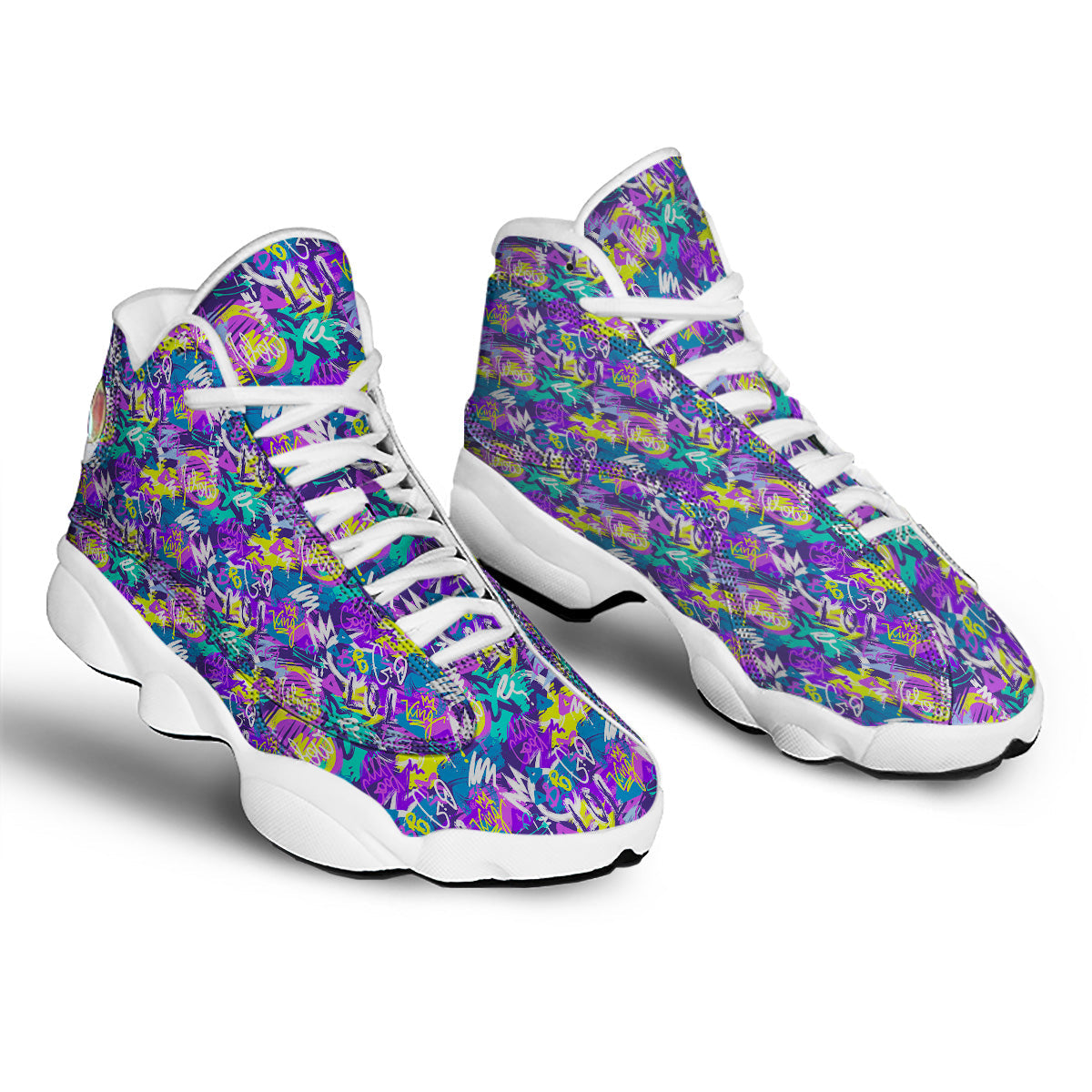 Abstract Purple Graffiti Print Pattern White Basketball Shoes-grizzshop