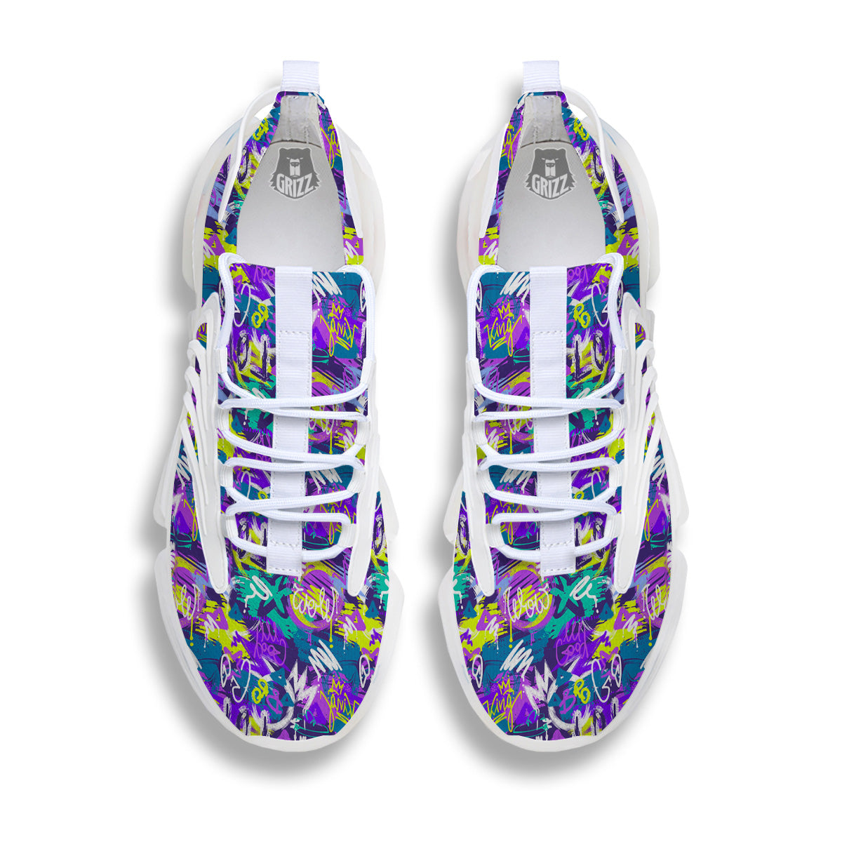 Abstract Purple Graffiti Print Pattern White Gym Shoes-grizzshop