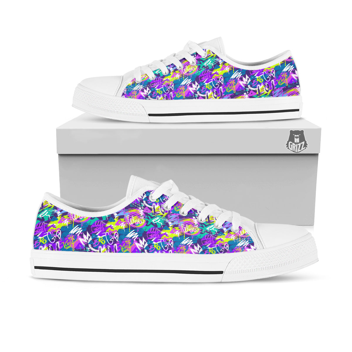 Abstract Purple Graffiti Print Pattern White Low Top Shoes-grizzshop