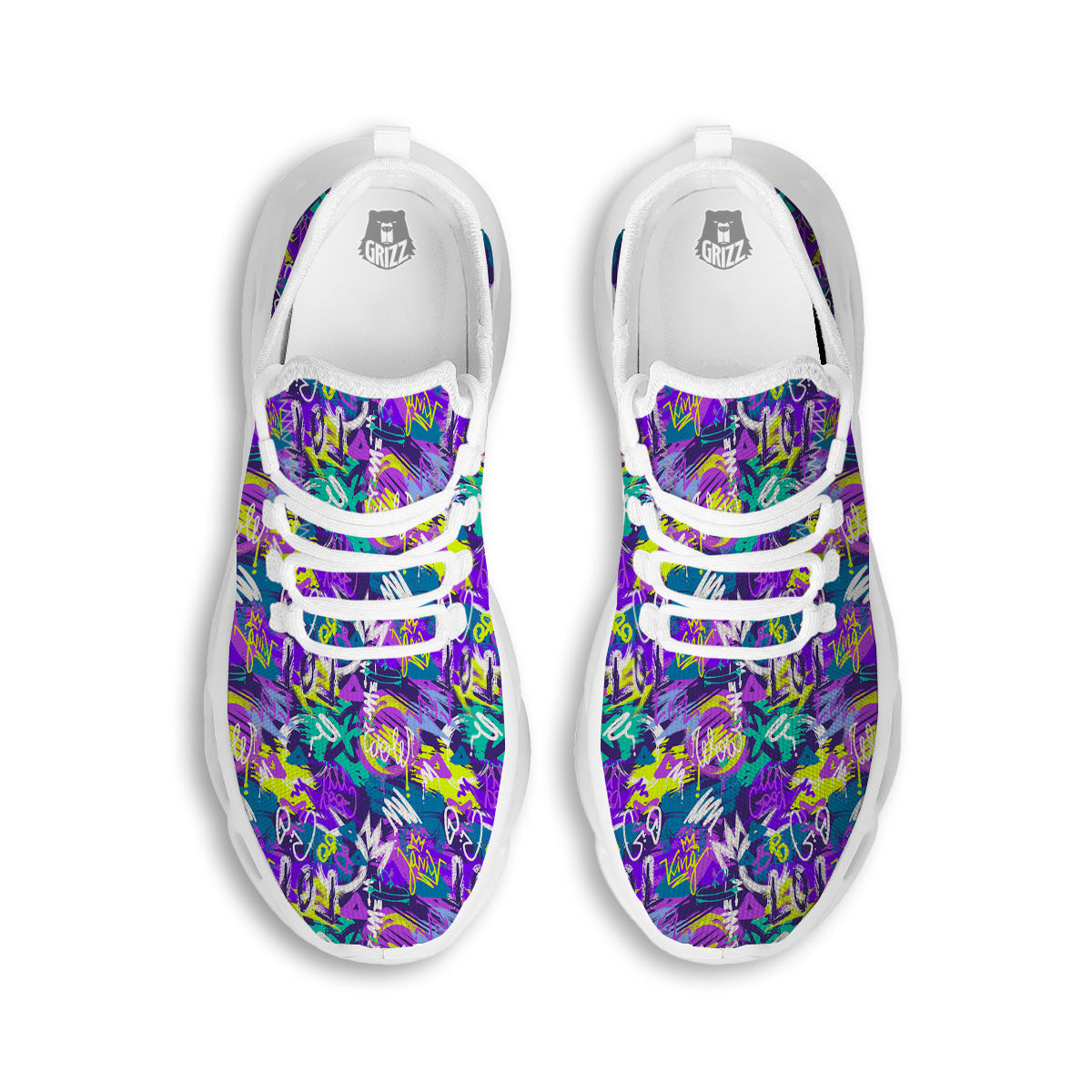 Abstract Purple Graffiti Print Pattern White Running Shoes-grizzshop