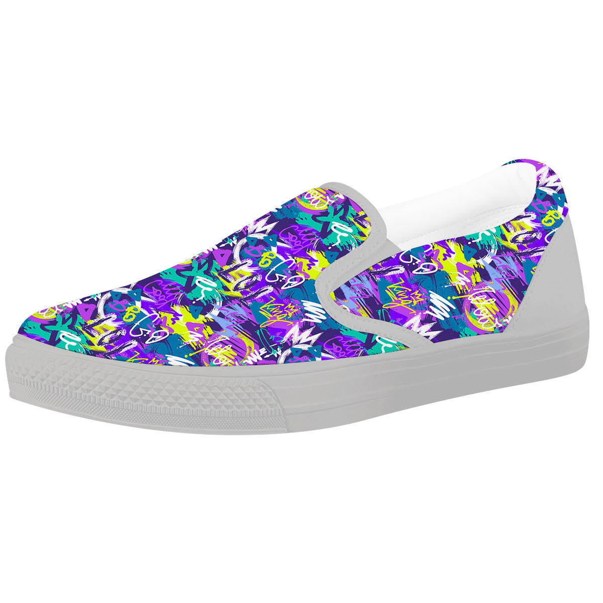 Abstract Purple Graffiti Print Pattern White Slip On Shoes-grizzshop