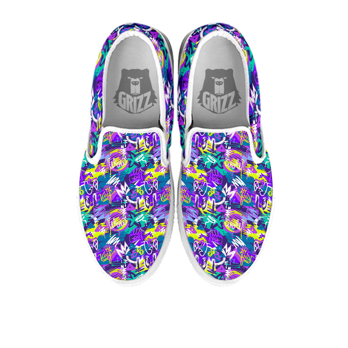 Abstract Purple Graffiti Print Pattern White Slip On Shoes-grizzshop