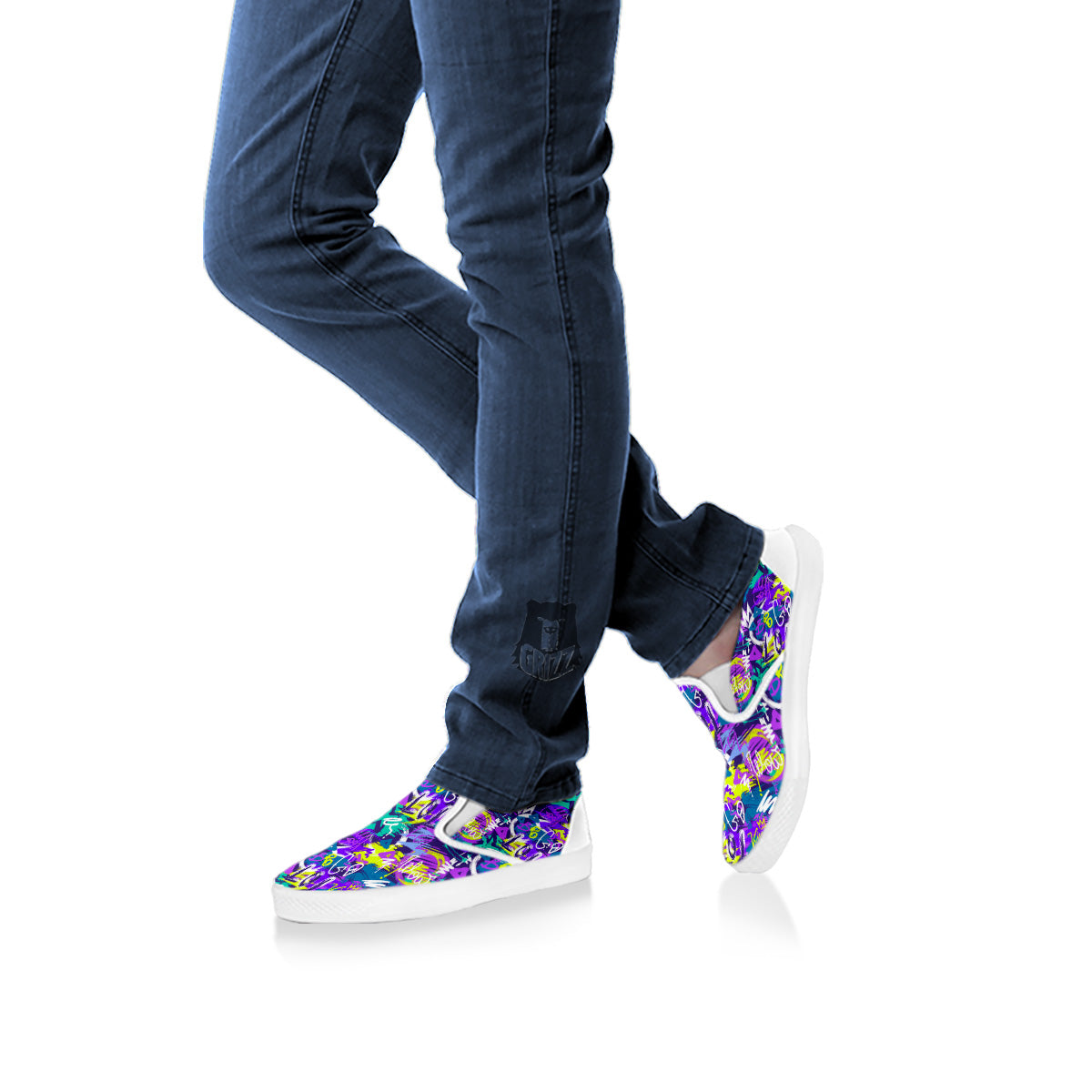 Abstract Purple Graffiti Print Pattern White Slip On Shoes-grizzshop