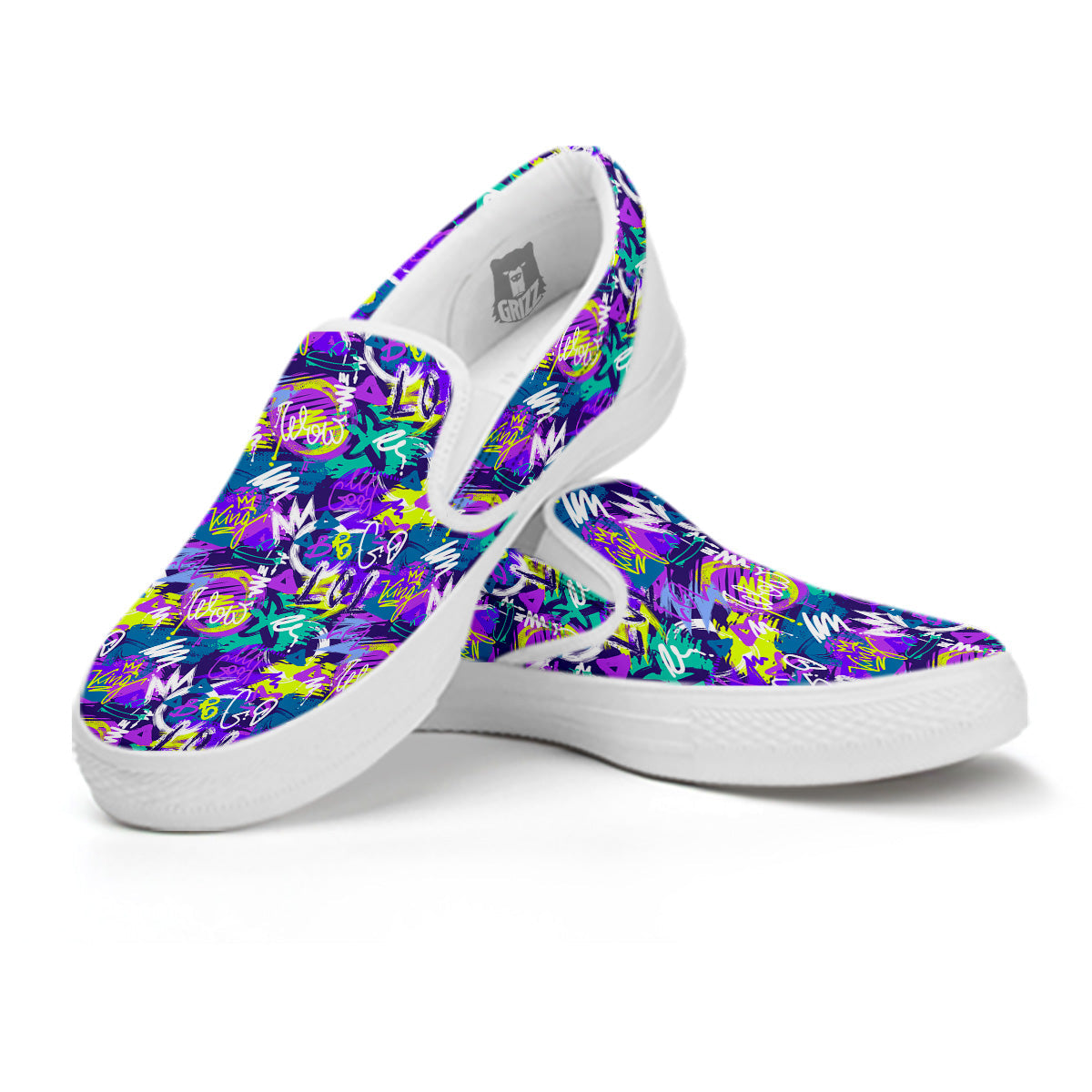 Abstract Purple Graffiti Print Pattern White Slip On Shoes-grizzshop