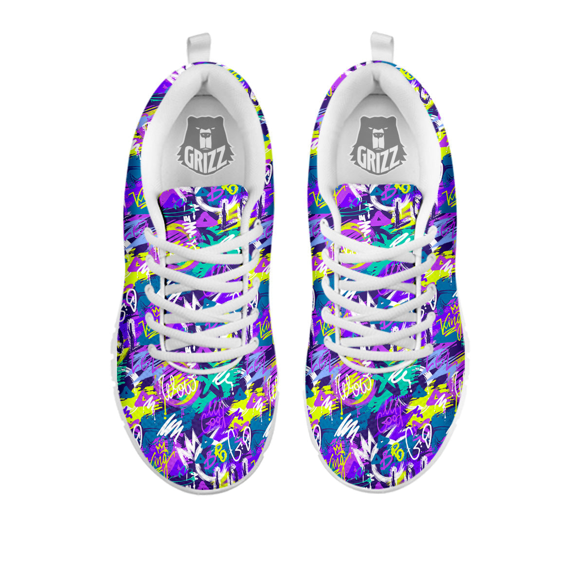 Abstract Purple Graffiti Print Pattern White Sneaker-grizzshop