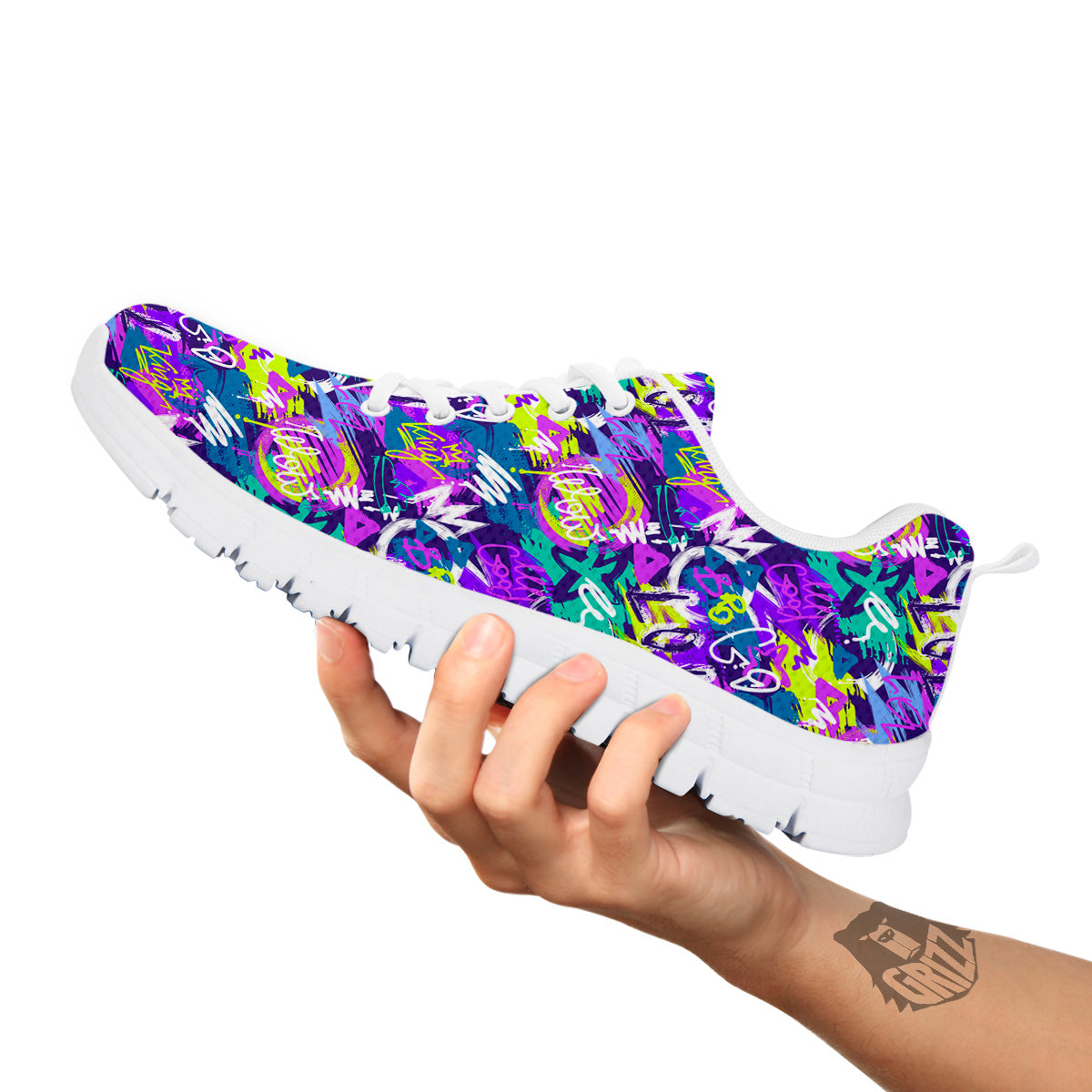 Abstract Purple Graffiti Print Pattern White Sneaker-grizzshop