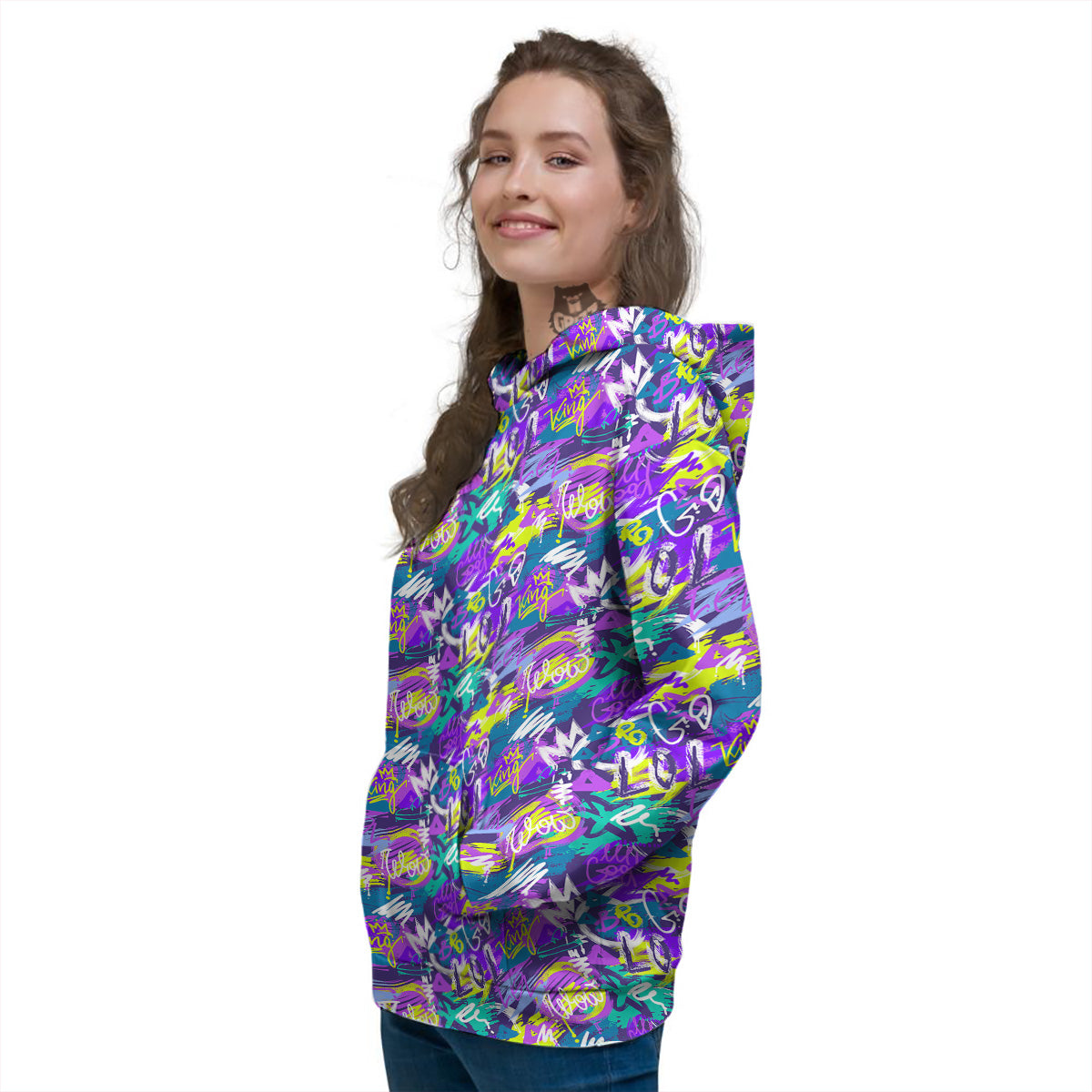 Abstract Purple Graffiti Print Pattern Women's Hoodie-grizzshop