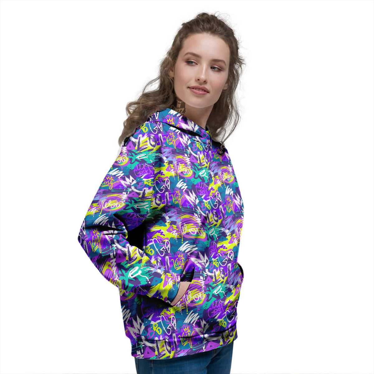 Abstract Purple Graffiti Print Pattern Women's Hoodie-grizzshop