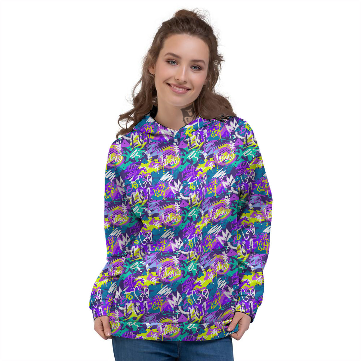 Abstract Purple Graffiti Print Pattern Women's Hoodie-grizzshop