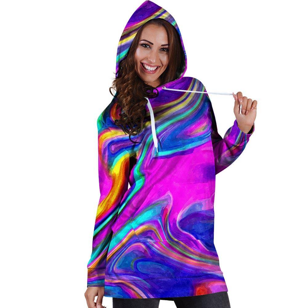 Abstract Purple Hoodie Dress-grizzshop