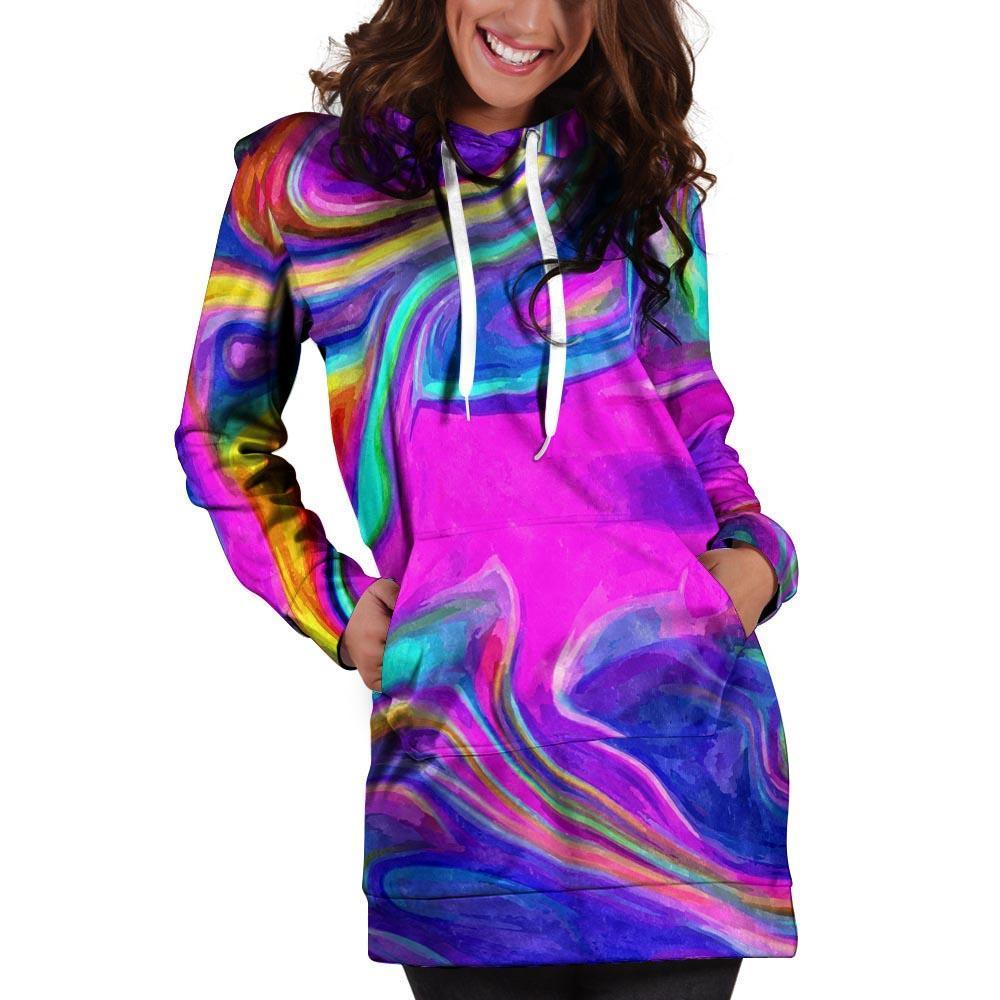 Abstract Purple Hoodie Dress-grizzshop