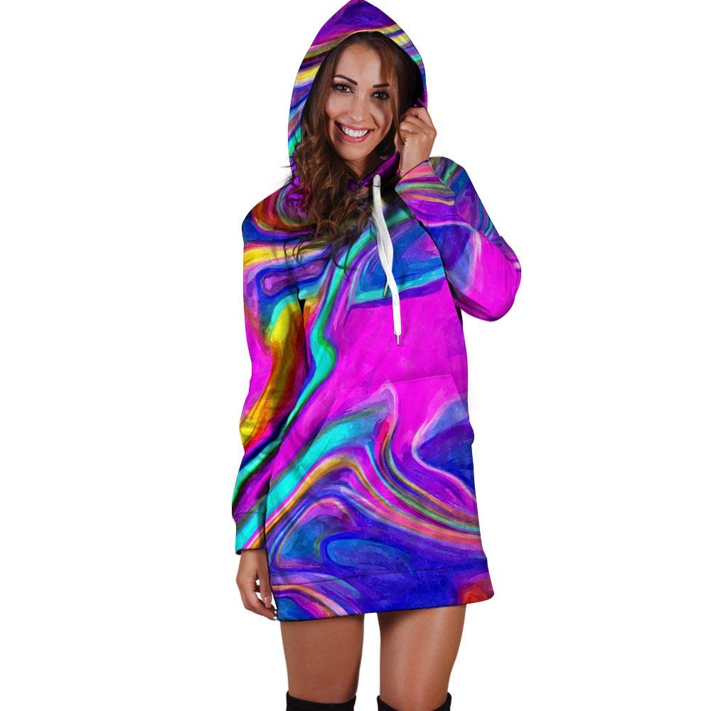 Abstract Purple Hoodie Dress-grizzshop