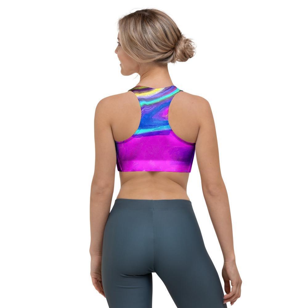 Abstract Purple Iridescent Sports Bra-grizzshop