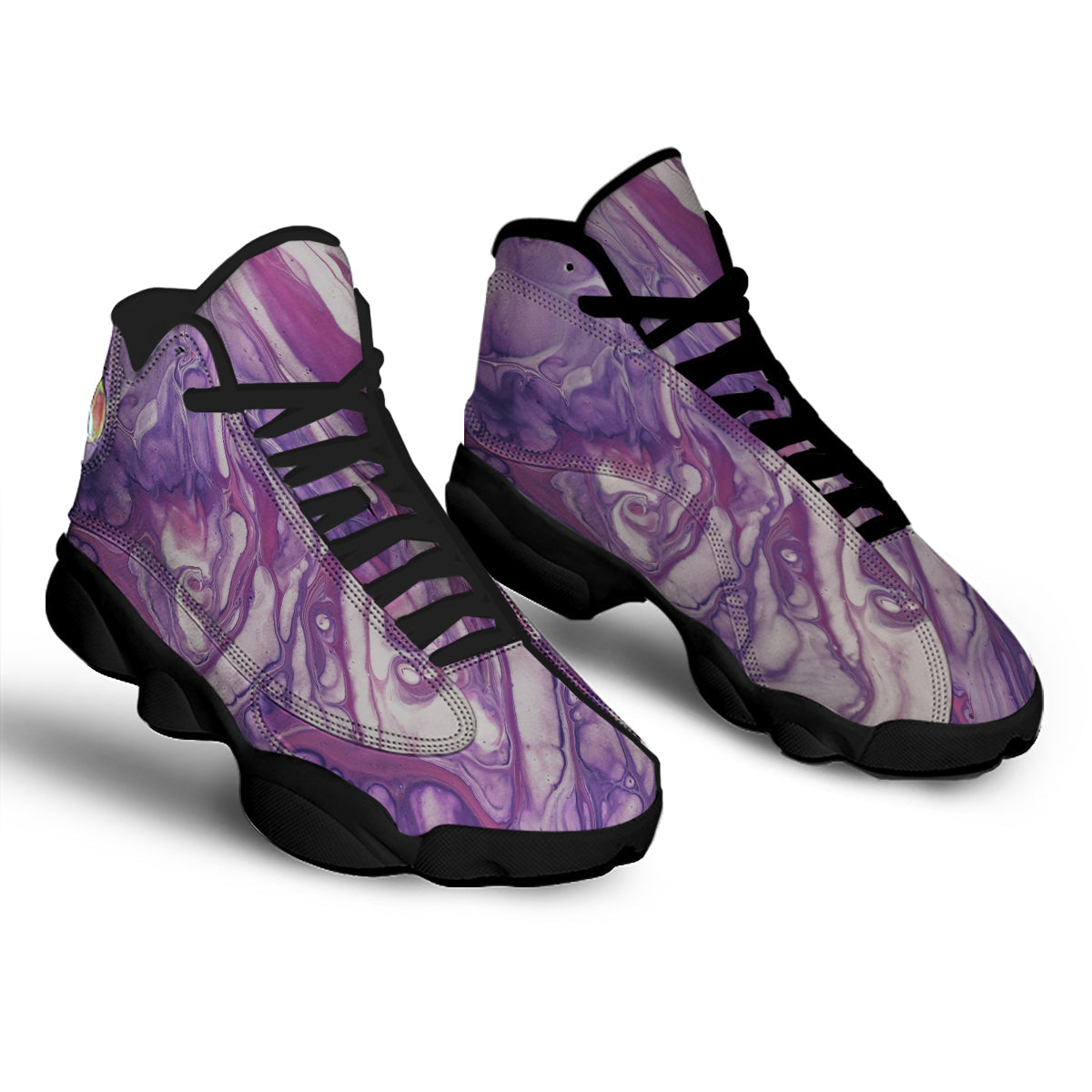 Abstract Purple Liquid Marble Print Black Basketball Shoes-grizzshop