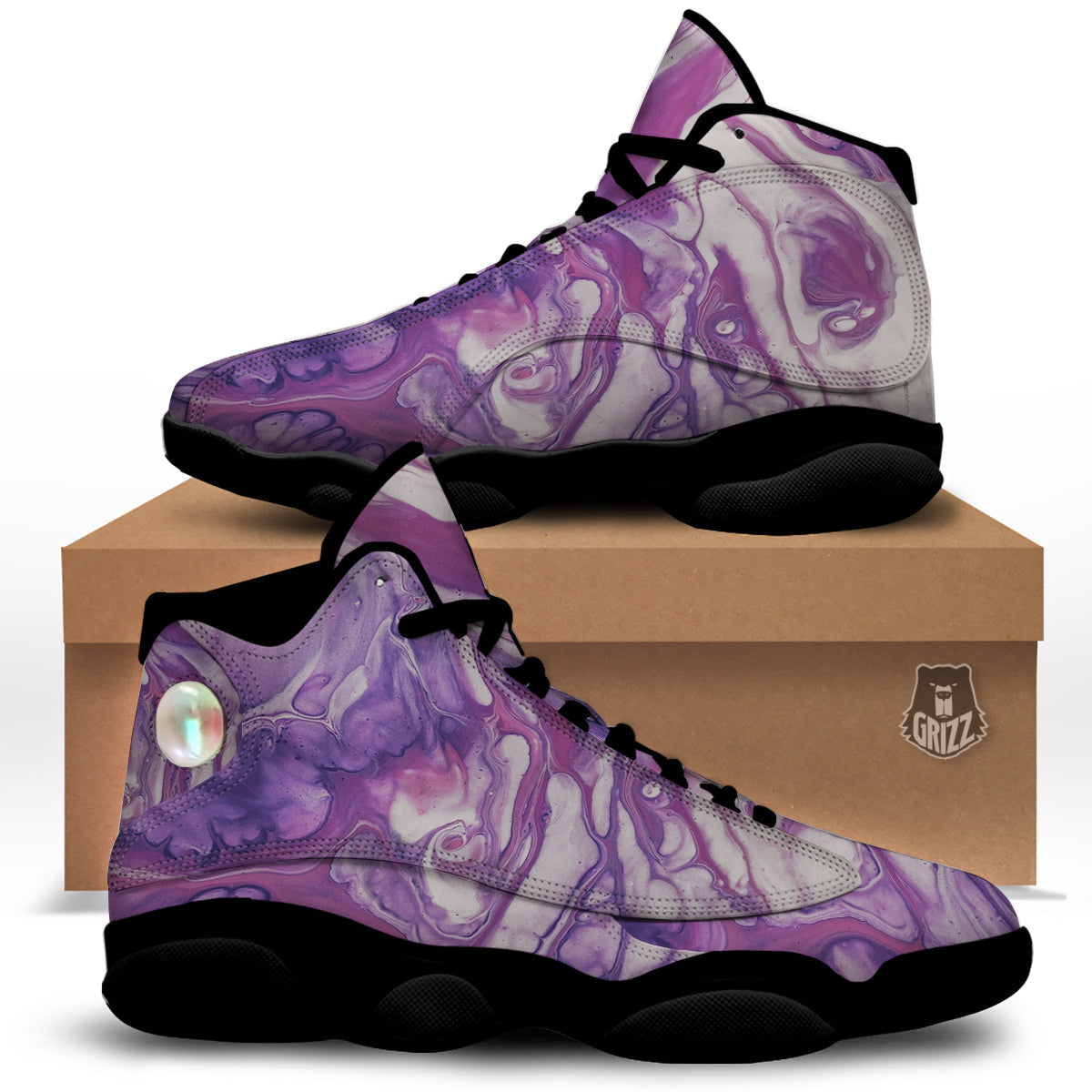Abstract Purple Liquid Marble Print Black Basketball Shoes-grizzshop