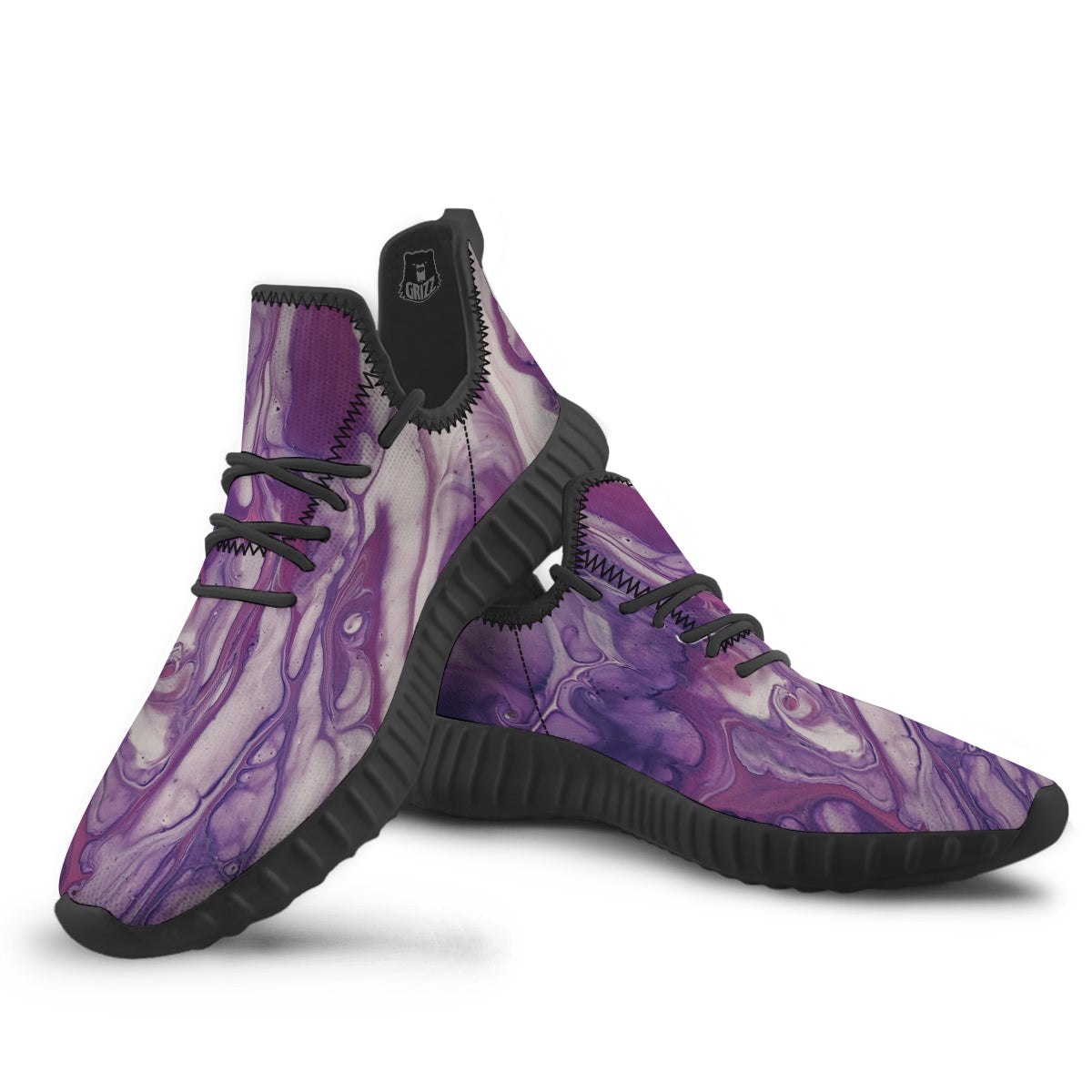 Abstract Purple Liquid Marble Print Black Walking Shoes-grizzshop