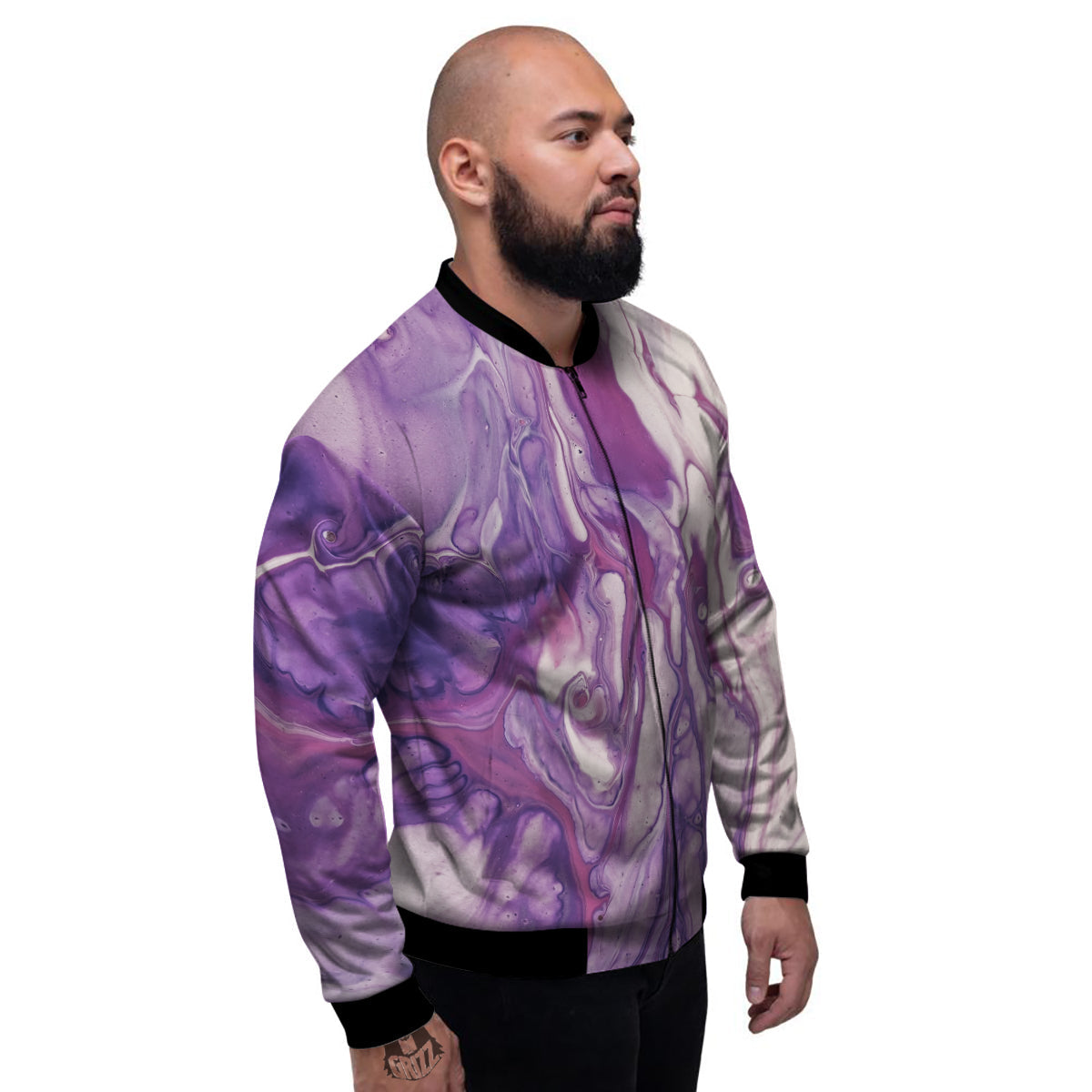 Abstract Purple Liquid Marble Print Men's Bomber Jacket-grizzshop