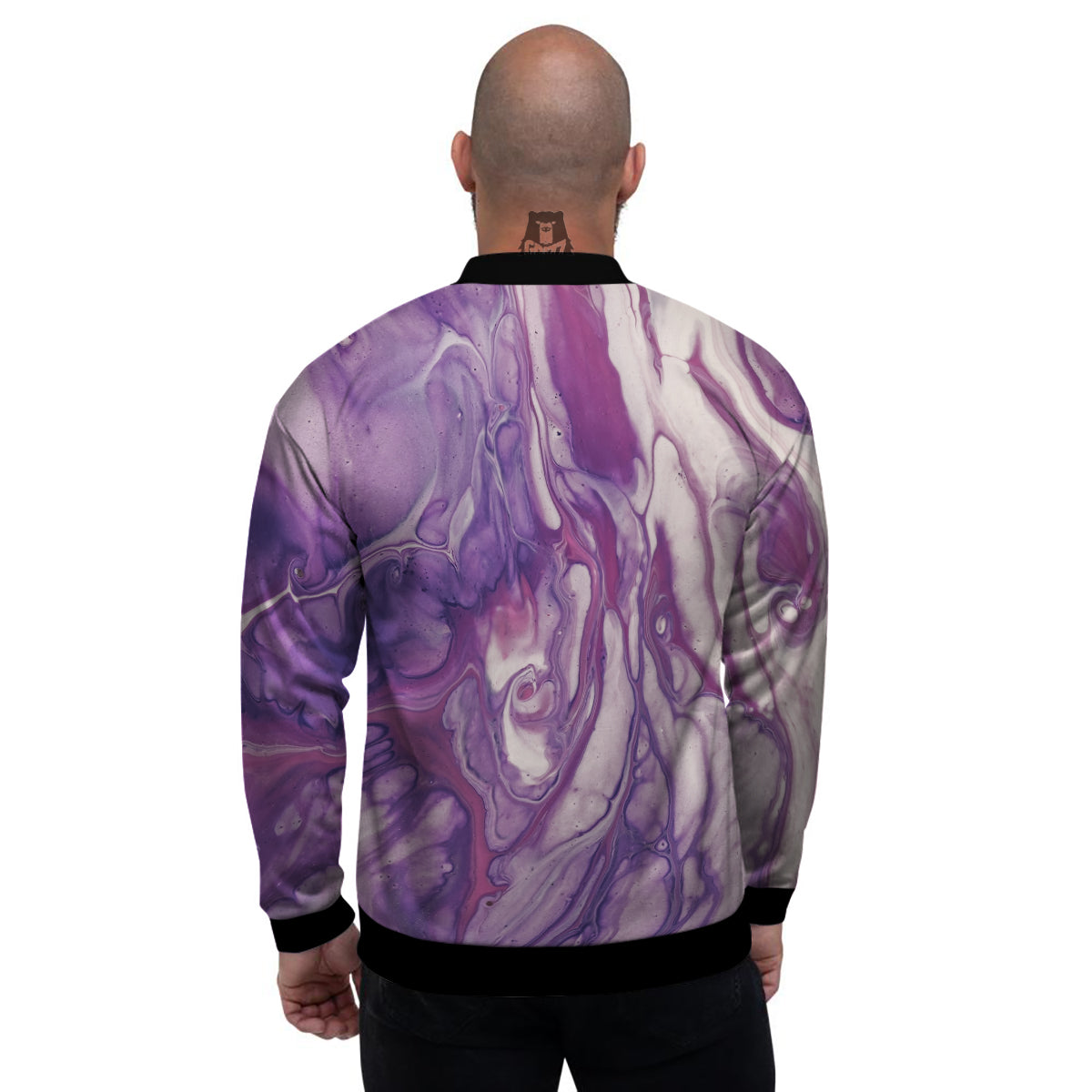 Abstract Purple Liquid Marble Print Men's Bomber Jacket-grizzshop