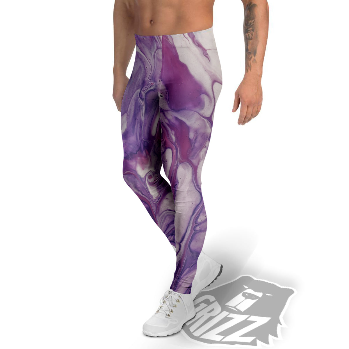 Abstract Purple Liquid Marble Print Men's Leggings-grizzshop