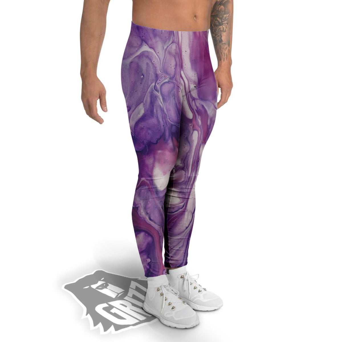 Abstract Purple Liquid Marble Print Men's Leggings-grizzshop