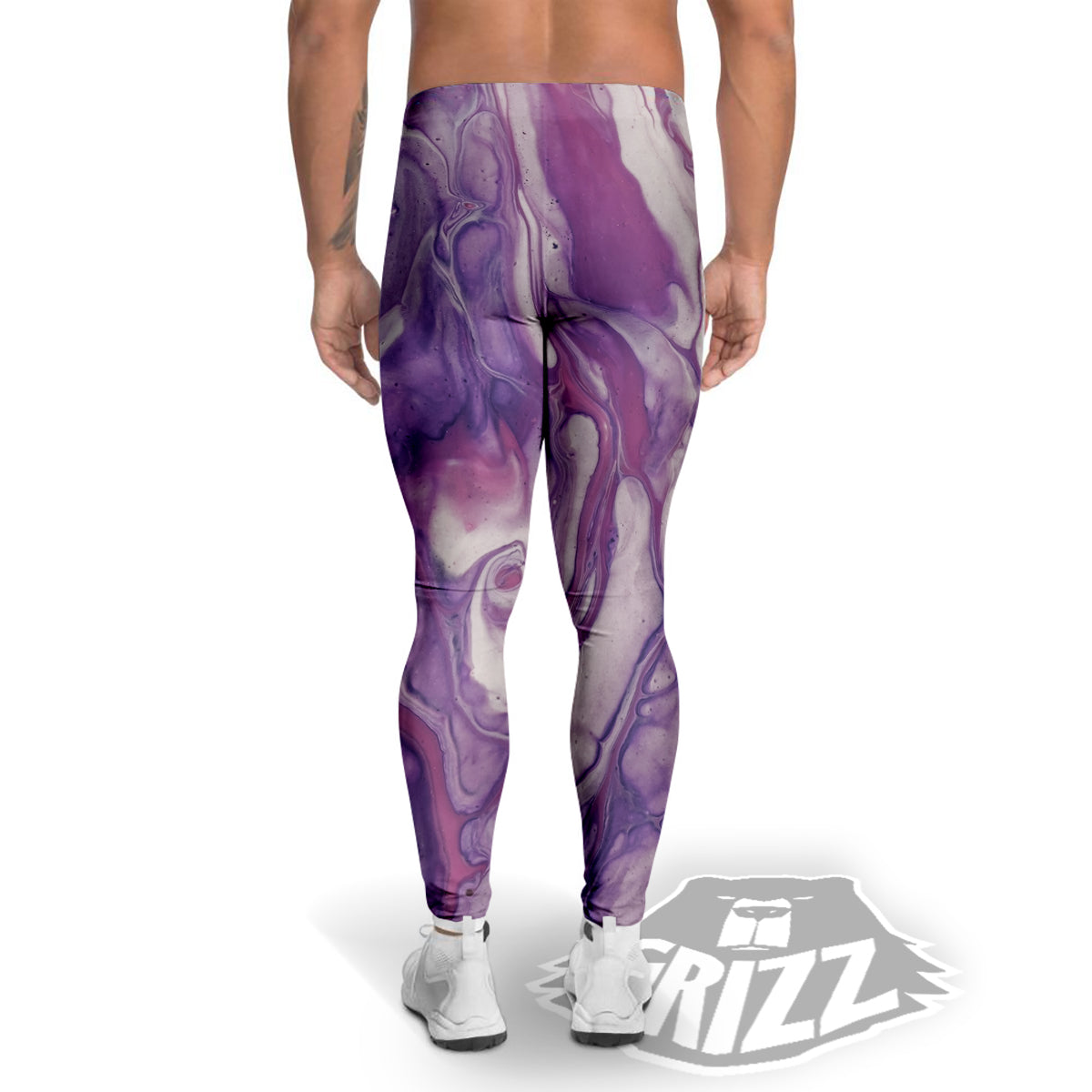 Abstract Purple Liquid Marble Print Men's Leggings-grizzshop