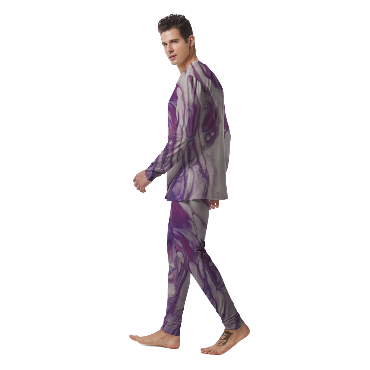 Abstract Purple Liquid Marble Print Men's Pajamas-grizzshop