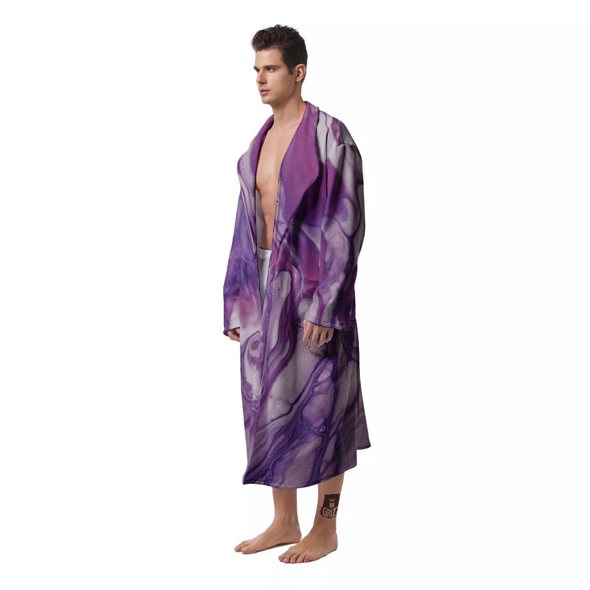Abstract Purple Liquid Marble Print Men's Robe-grizzshop