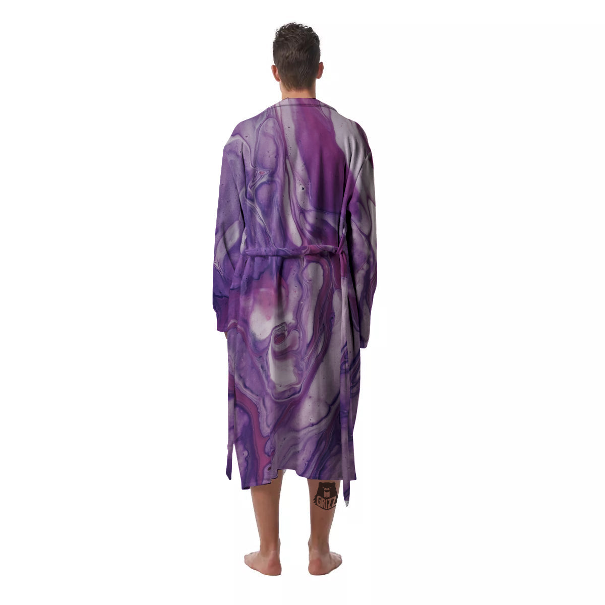 Abstract Purple Liquid Marble Print Men's Robe-grizzshop