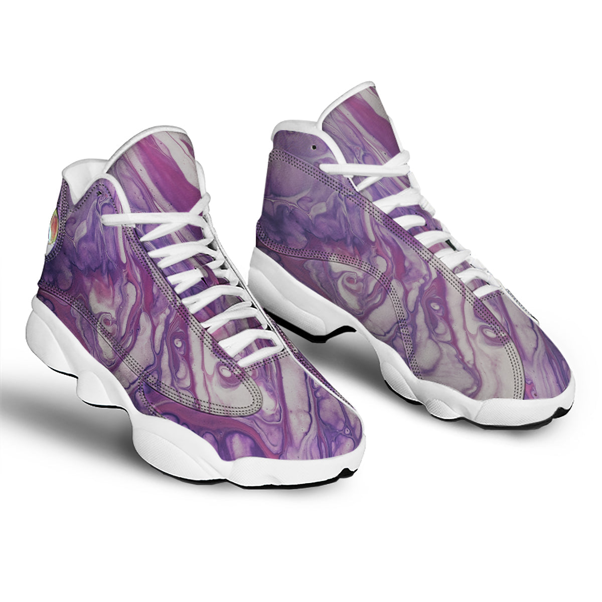 Abstract Purple Liquid Marble Print White Basketball Shoes-grizzshop
