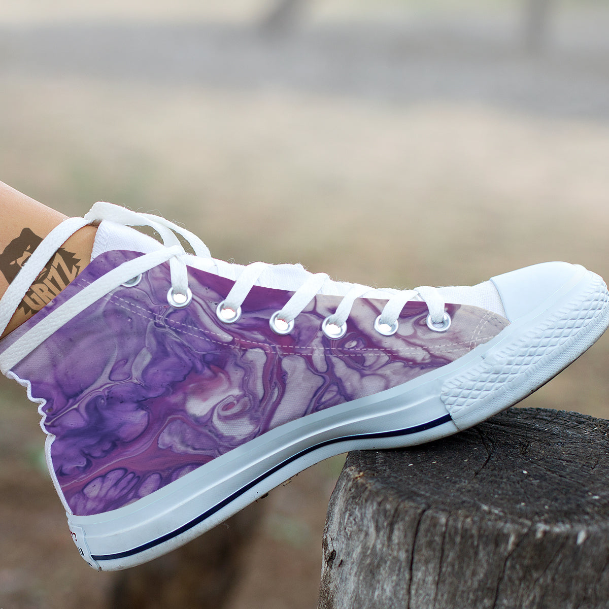 Abstract Purple Liquid Marble Print White High Top Shoes-grizzshop