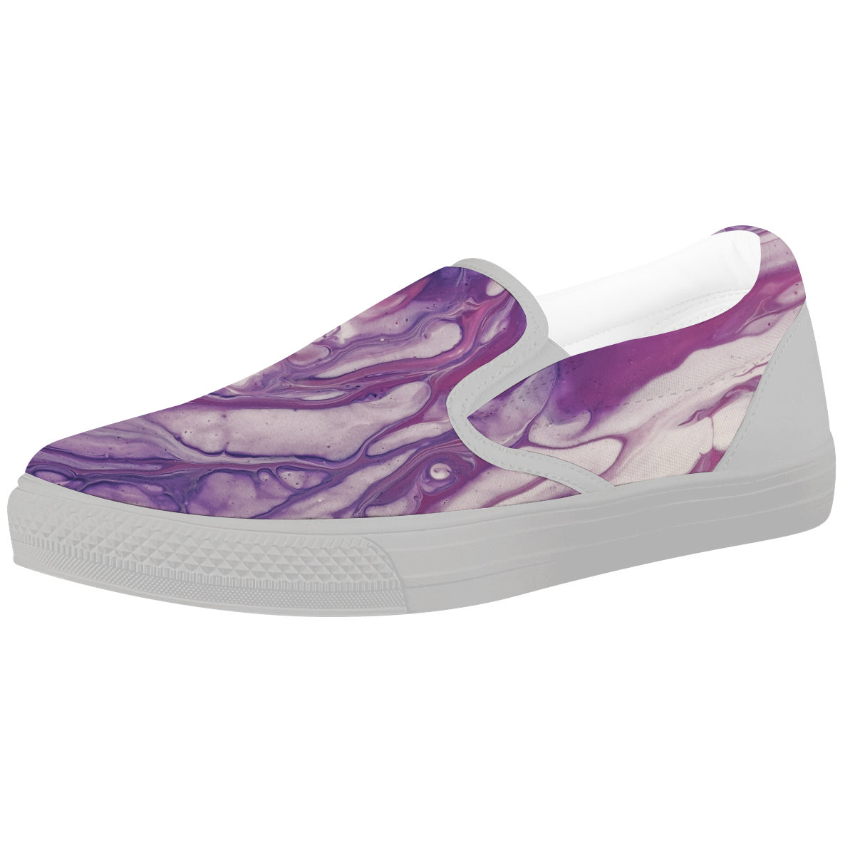 Abstract Purple Liquid Marble Print White Slip On Shoes-grizzshop