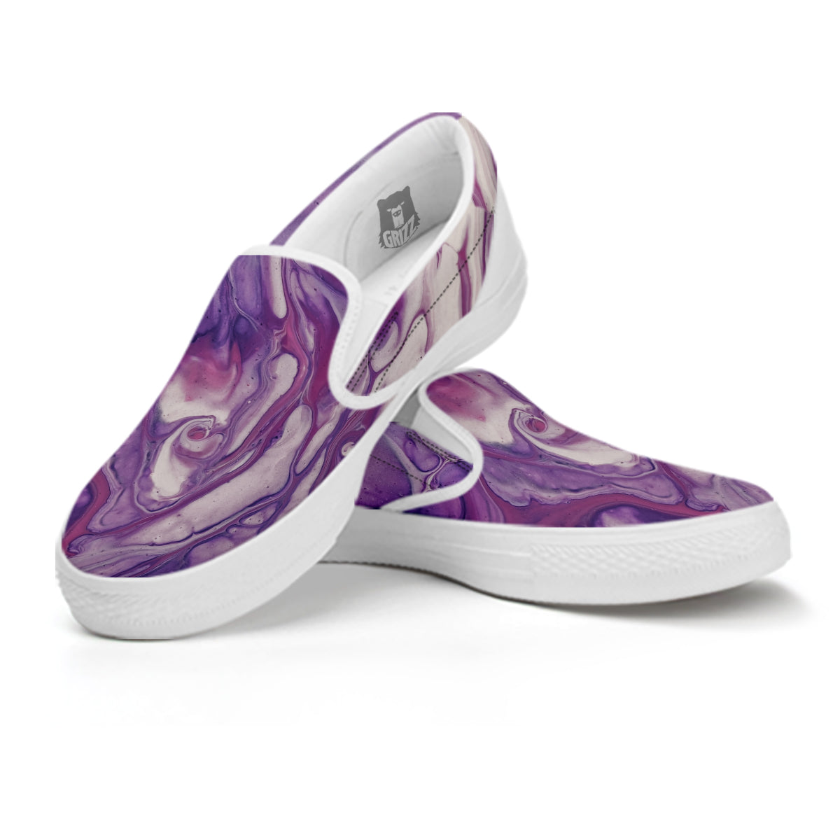 Abstract Purple Liquid Marble Print White Slip On Shoes-grizzshop