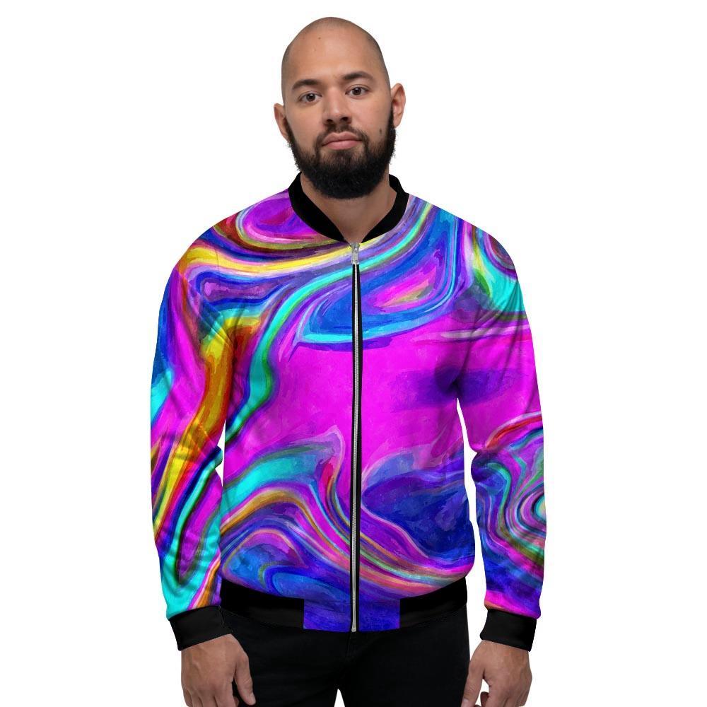 Abstract Purple Men's Bomber Jacket-grizzshop