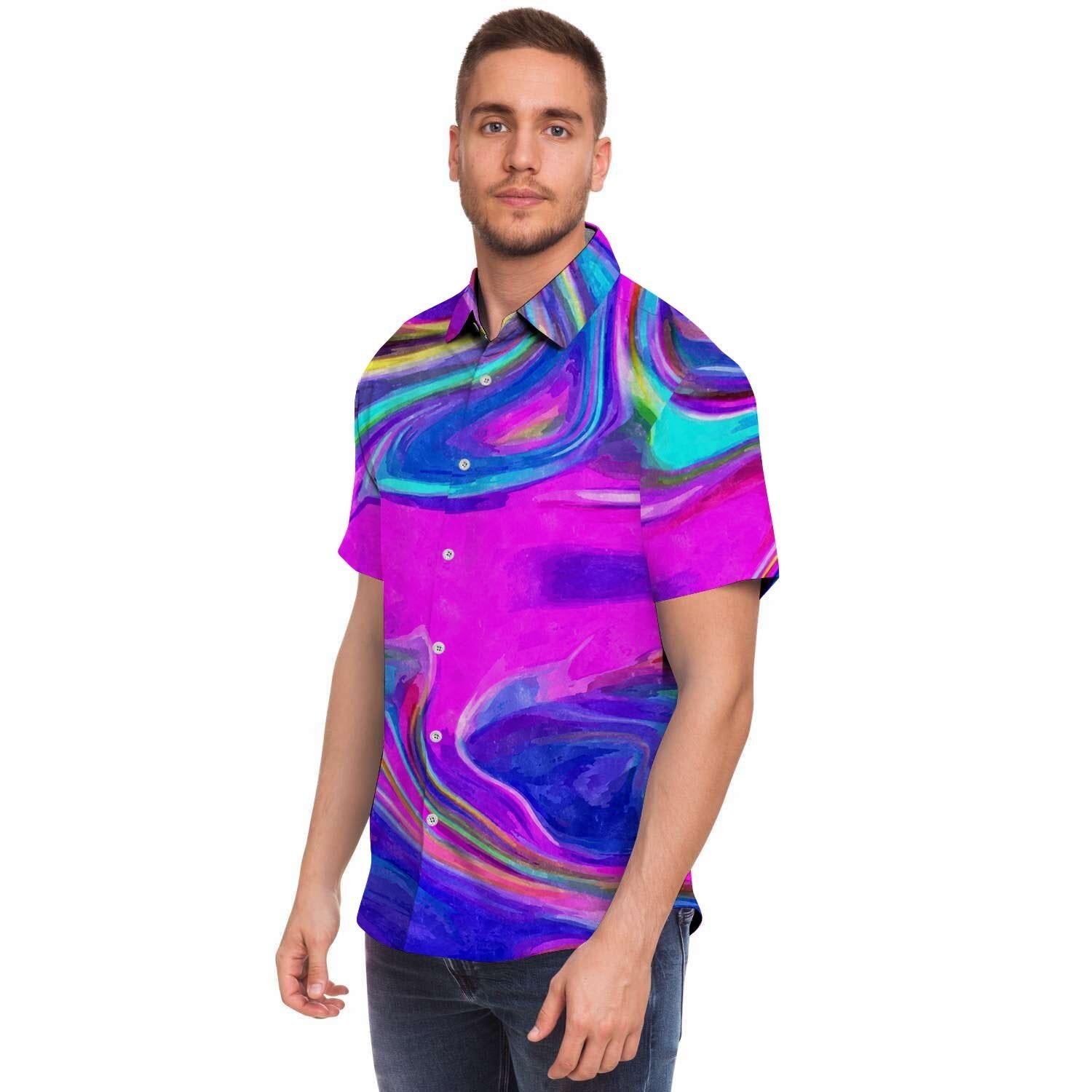 Abstract Purple Men's Short Sleeve Shirt-grizzshop