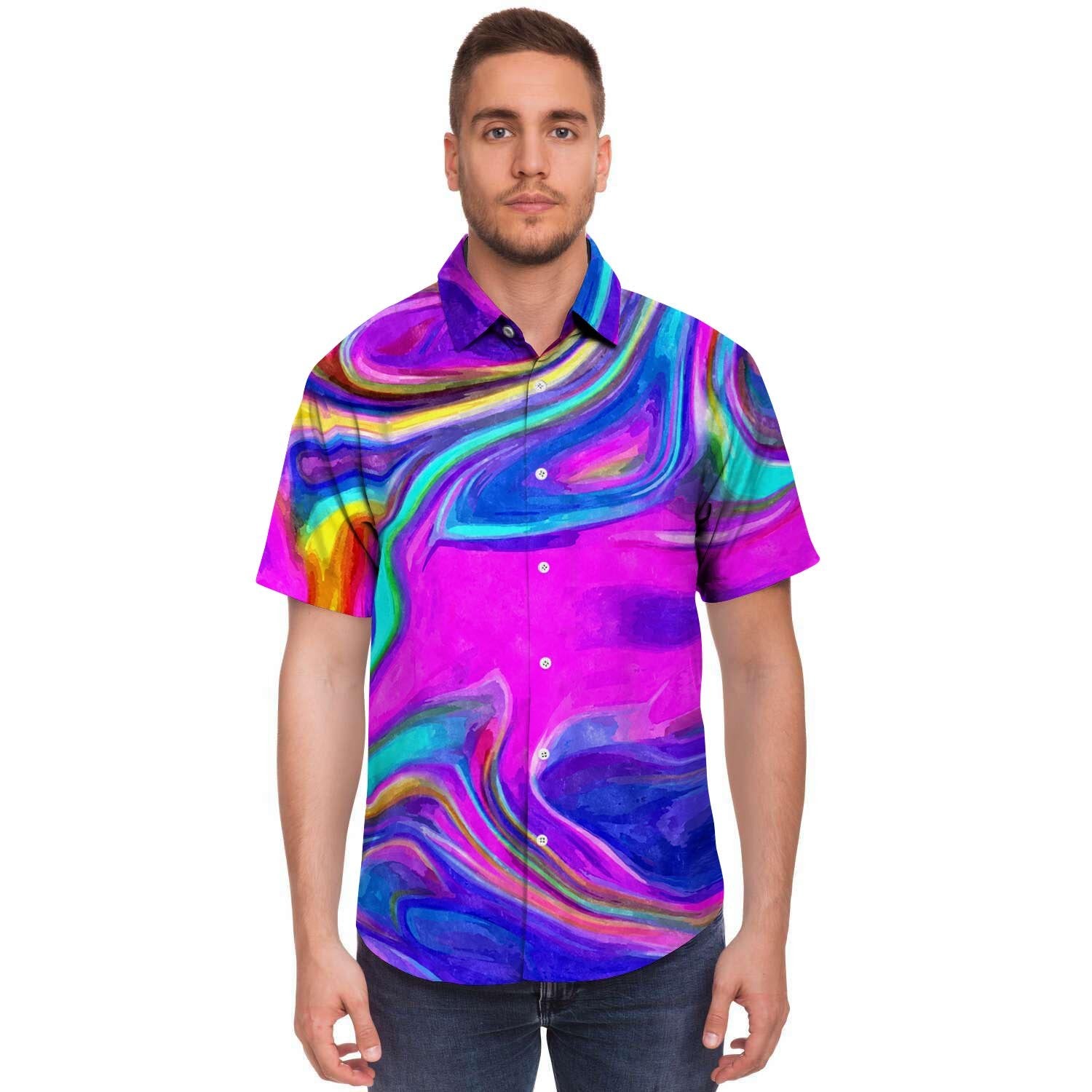 Abstract Purple Men's Short Sleeve Shirt-grizzshop