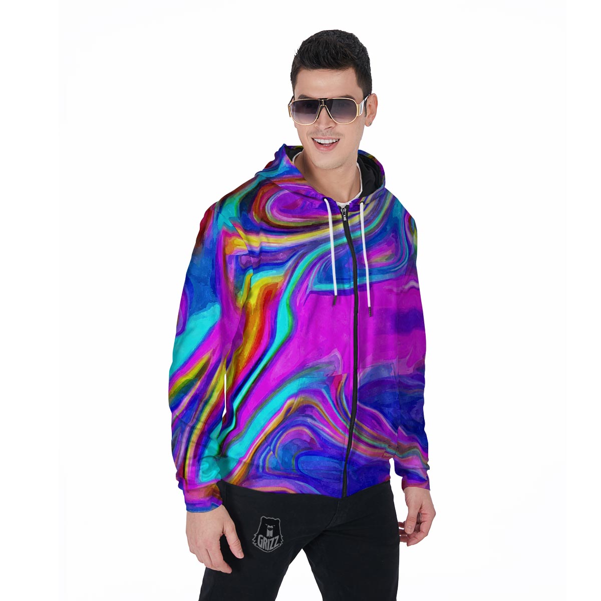 Abstract Purple Men's Zip Up Hoodie-grizzshop