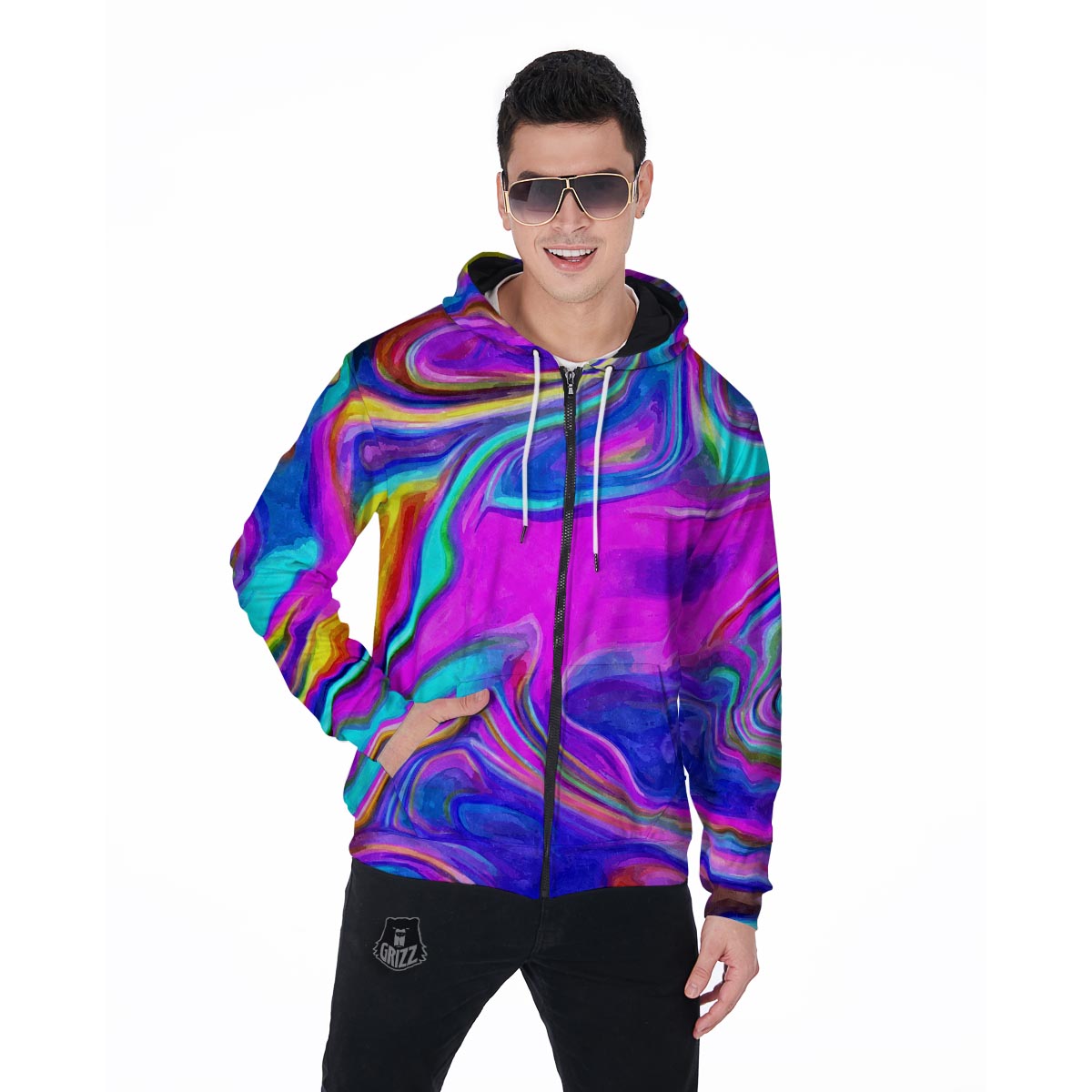 Abstract Purple Men's Zip Up Hoodie-grizzshop
