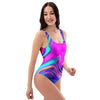 Abstract Purple One Piece Swimsuite-grizzshop