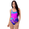 Abstract Purple One Piece Swimsuite-grizzshop