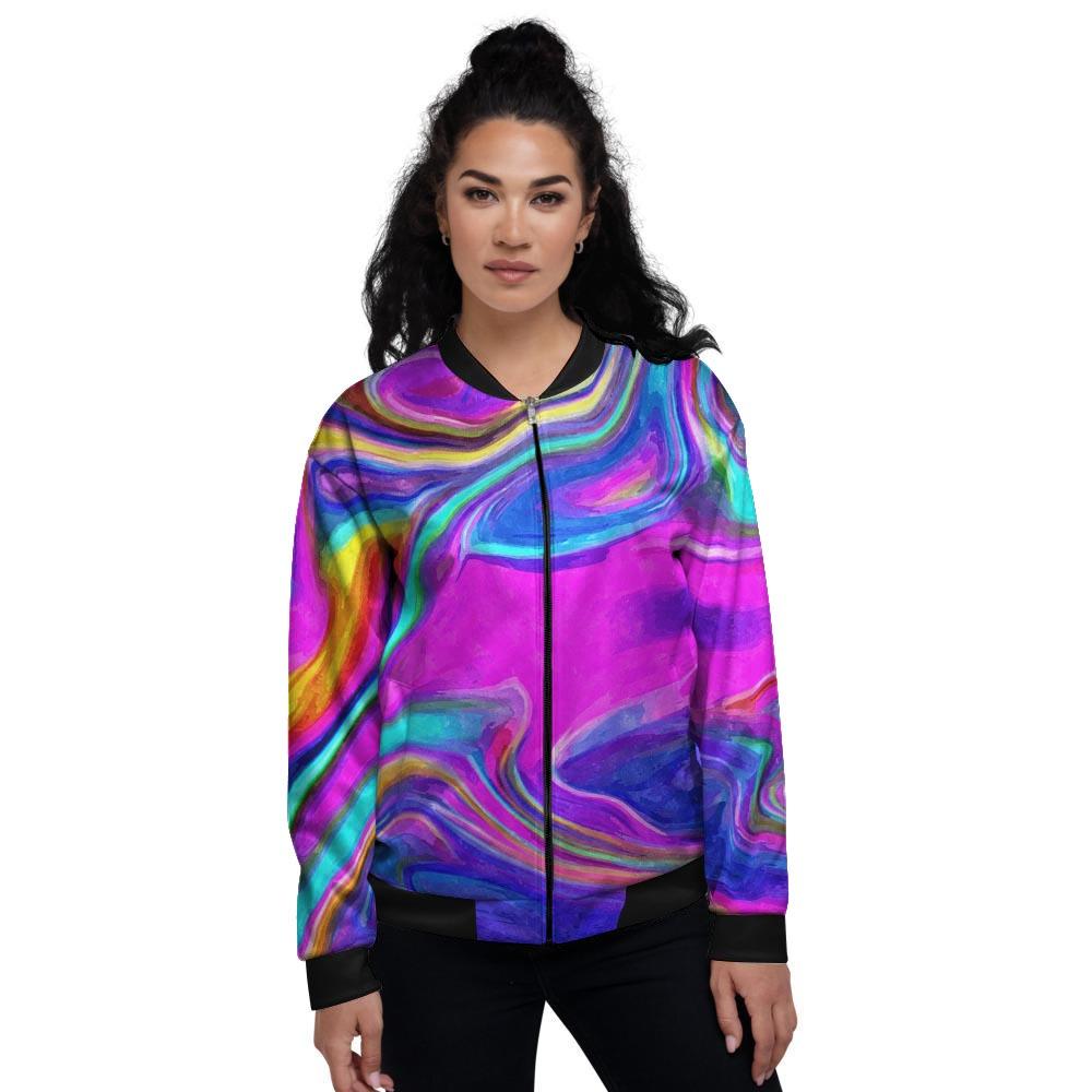 Abstract Purple Women's Bomber Jacket-grizzshop