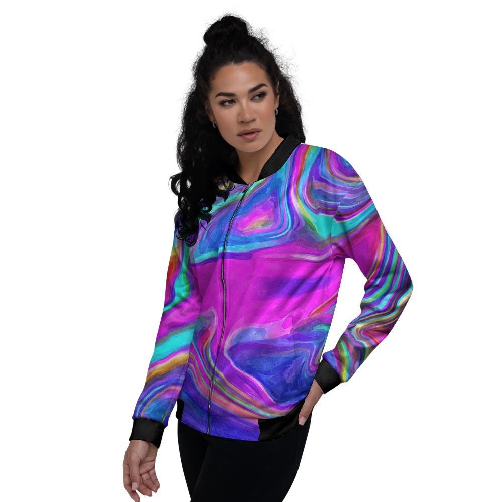 Abstract Purple Women's Bomber Jacket-grizzshop