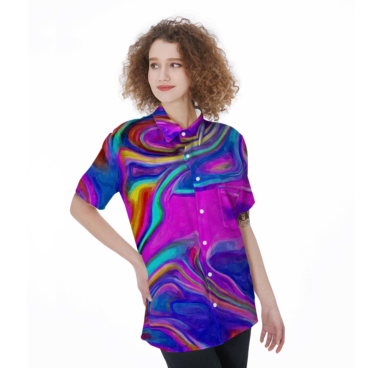 Abstract Purple Women's Short Sleeve Shirts-grizzshop