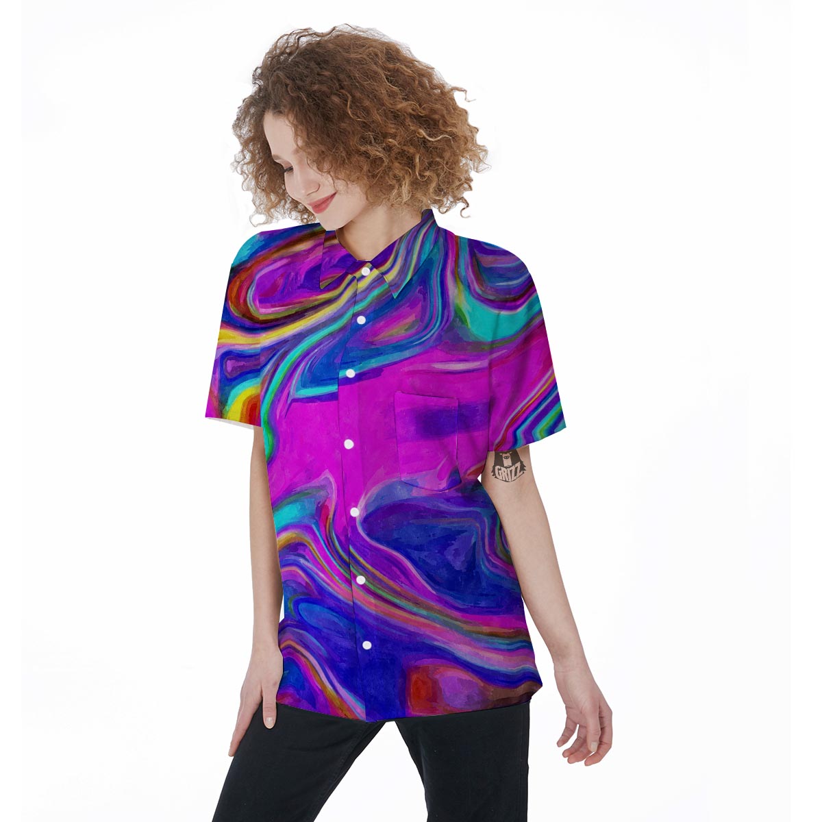 Abstract Purple Women's Short Sleeve Shirts-grizzshop