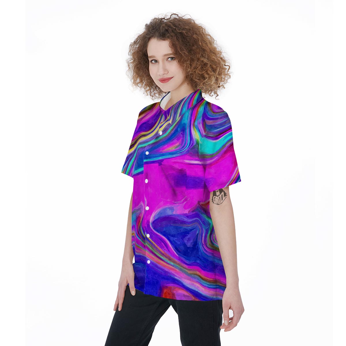 Abstract Purple Women's Short Sleeve Shirts-grizzshop