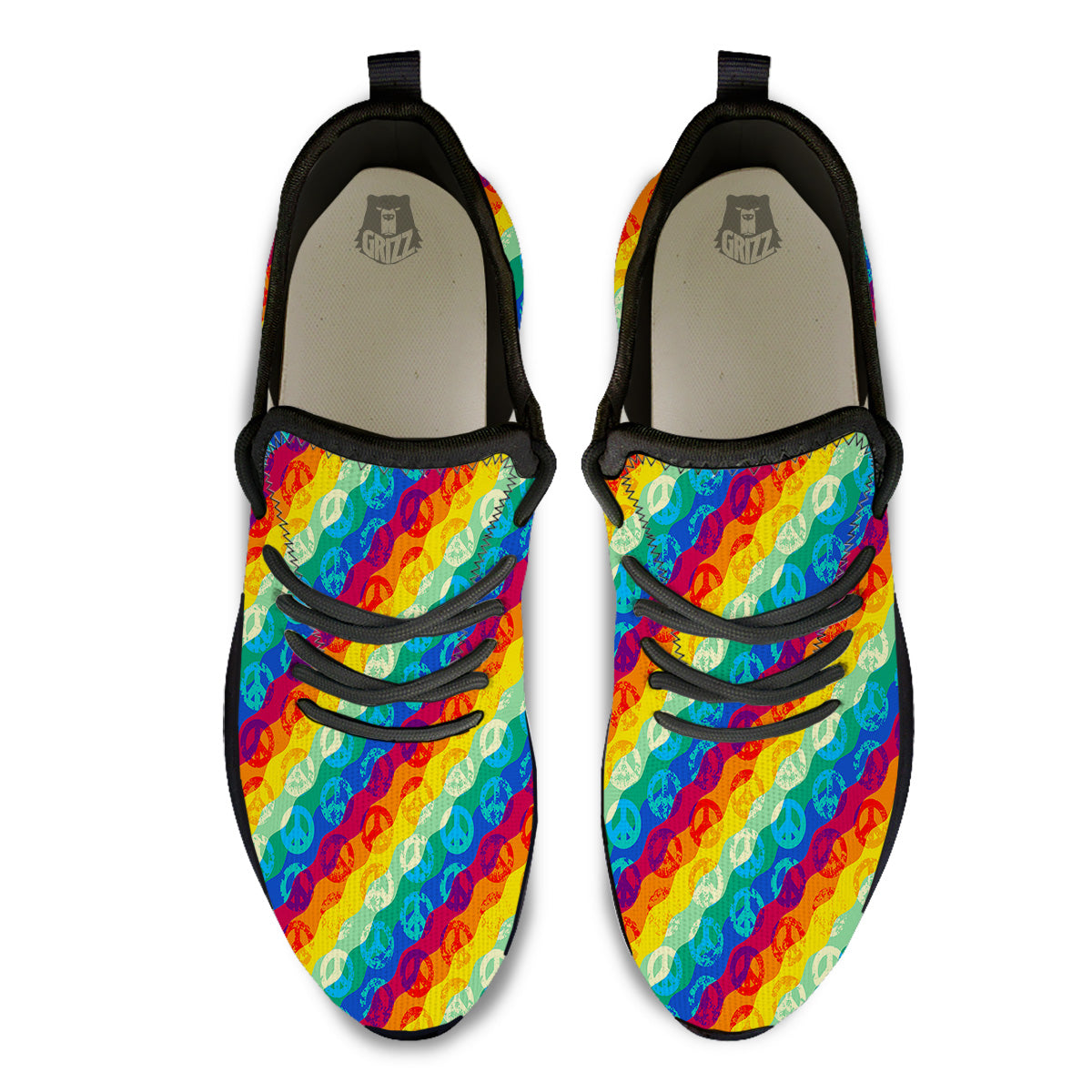 Abstract Rainbow Peace Signs And LGBT Print Pattern Black Athletic Shoes-grizzshop