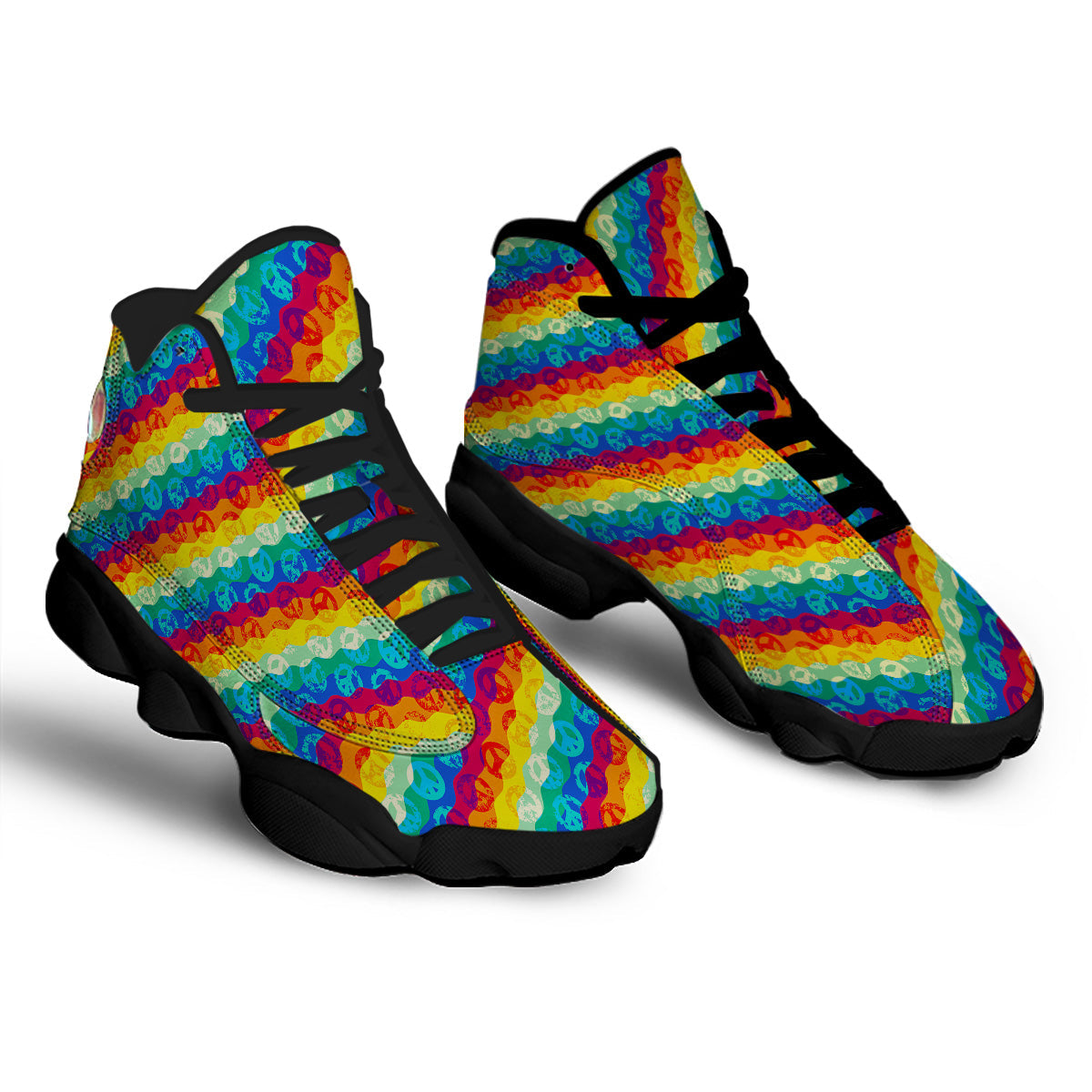 Abstract Rainbow Peace Signs And LGBT Print Pattern Black Basketball Shoes-grizzshop