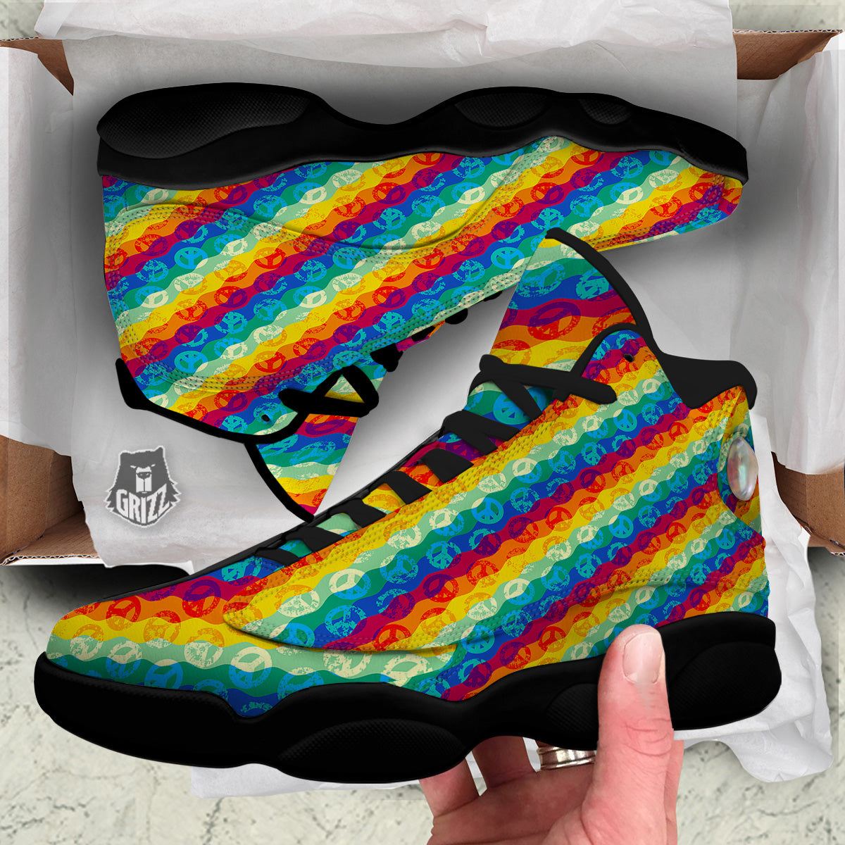 Abstract Rainbow Peace Signs And LGBT Print Pattern Black Basketball Shoes-grizzshop