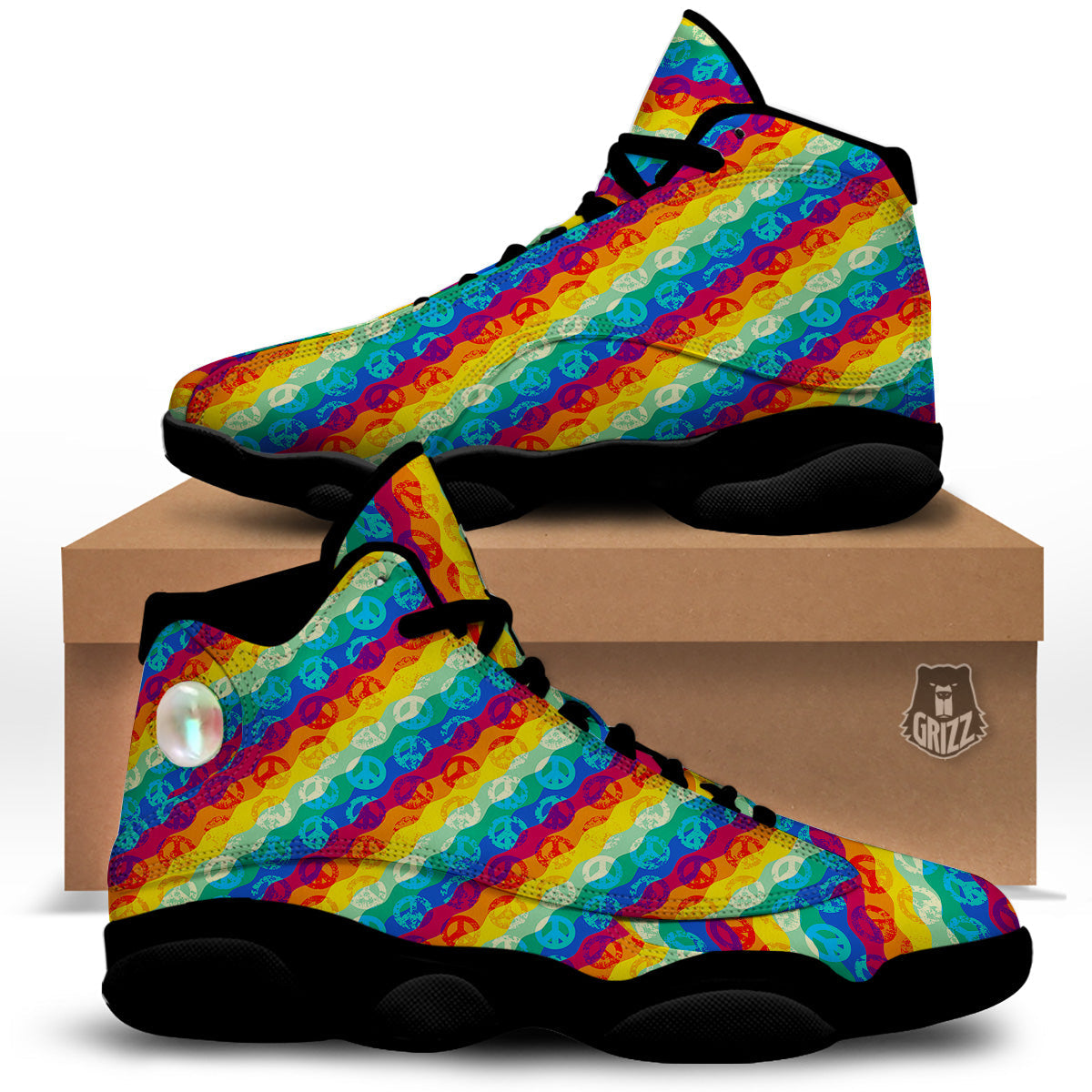 Abstract Rainbow Peace Signs And LGBT Print Pattern Black Basketball Shoes-grizzshop