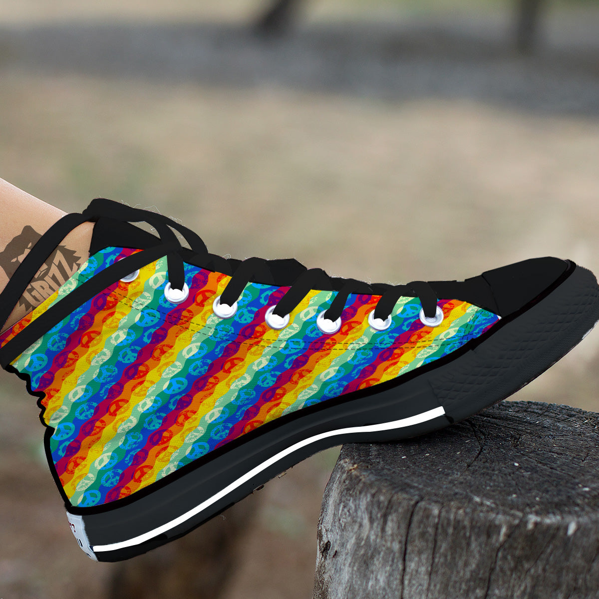 Abstract Rainbow Peace Signs And LGBT Print Pattern Black High Top Shoes-grizzshop