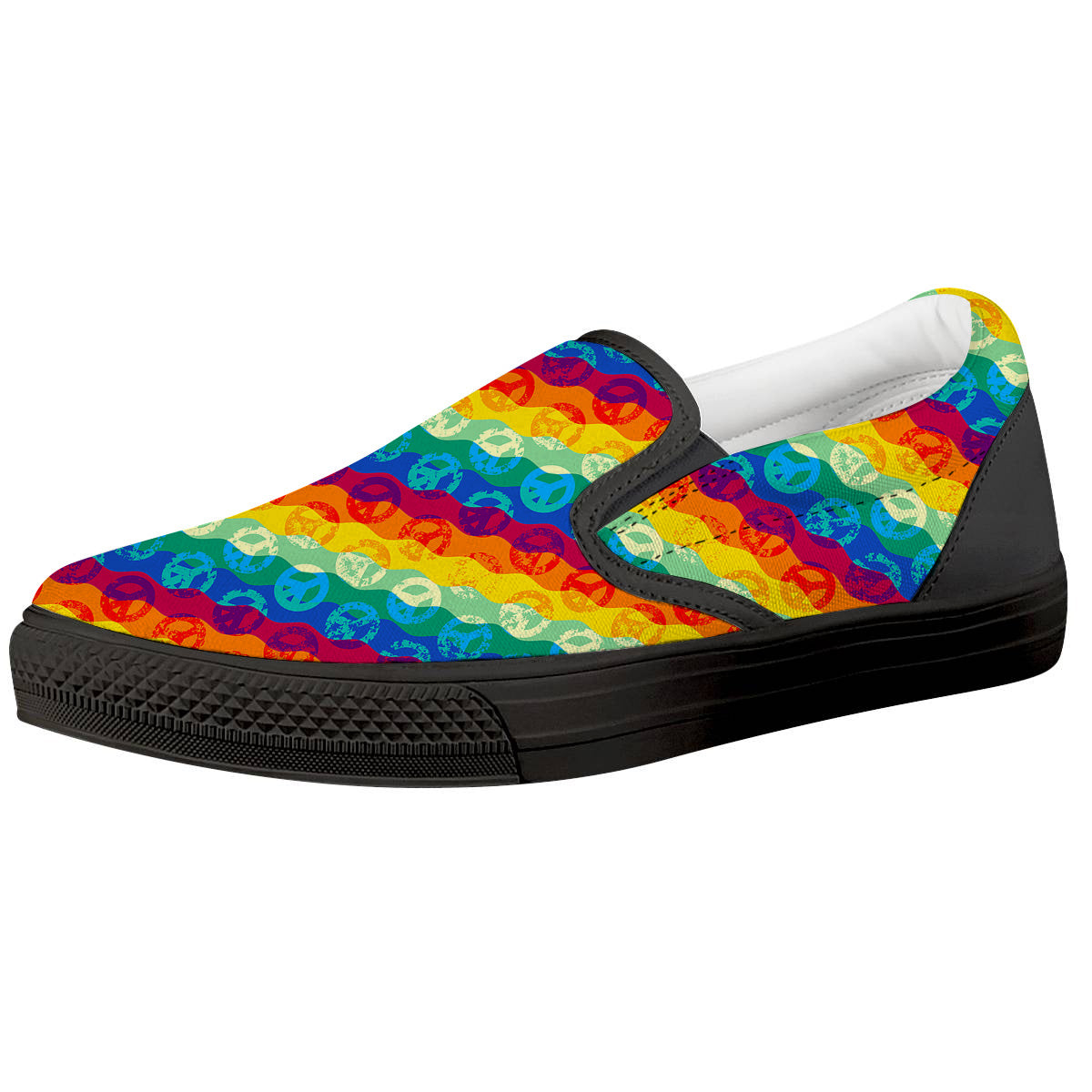 Abstract Rainbow Peace Signs And LGBT Print Pattern Black Slip On Shoes-grizzshop